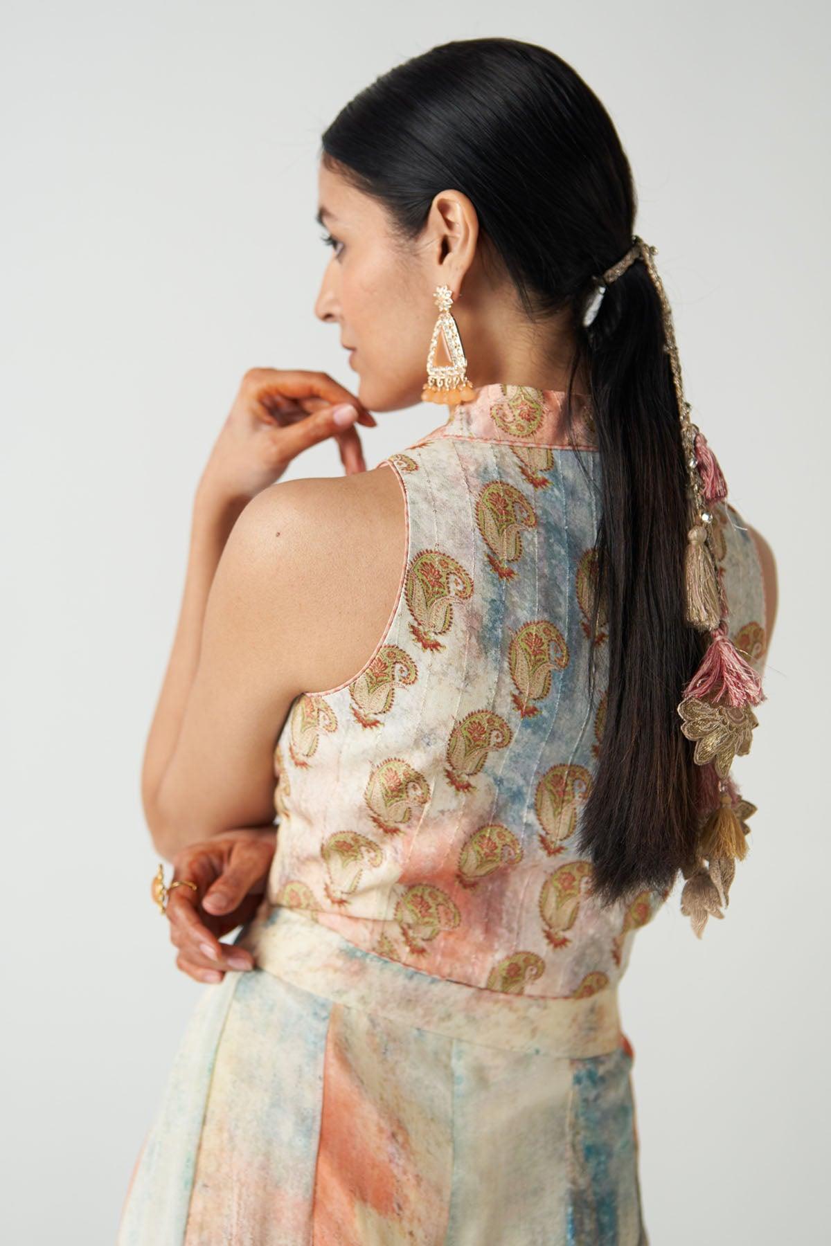 Rasbhari Peach Gilet Sharara Set - Studio Bagechaa