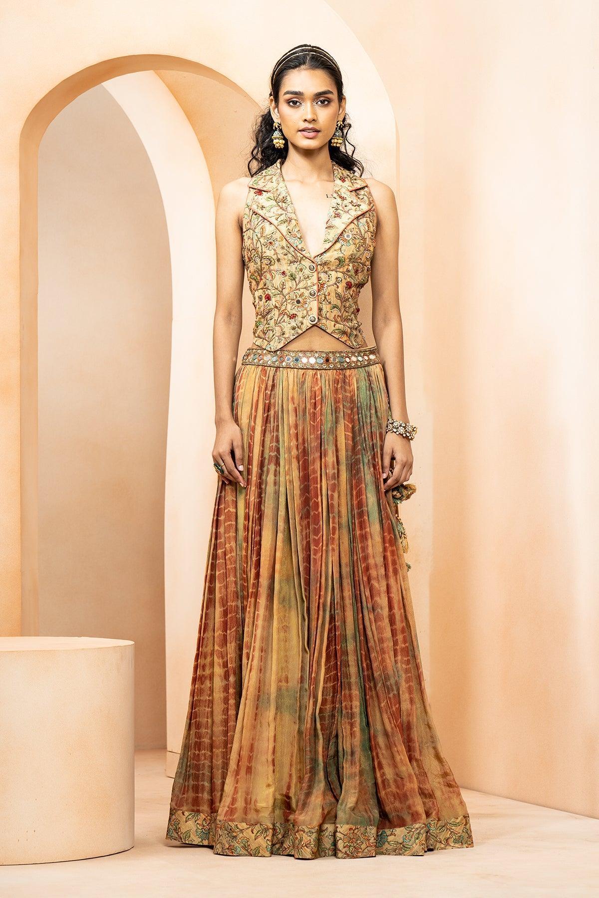 Komal Pandey in Adah Kalamkari Print Vest with Bandhini Dye- Lehenga - Studio Bagechaa