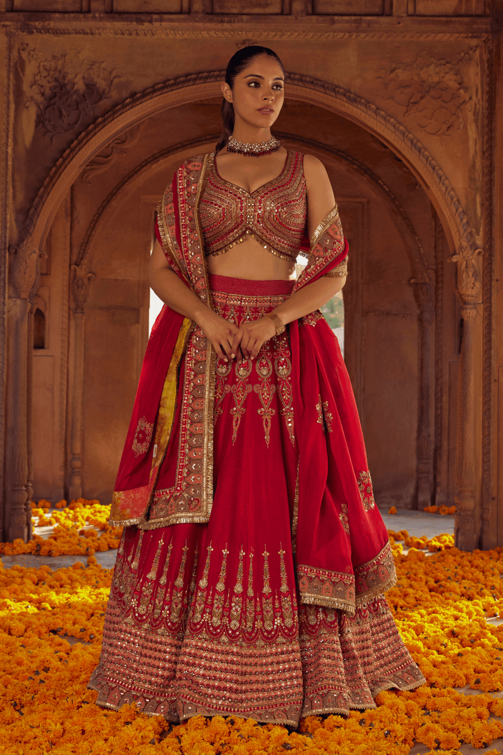 Ria Malhotra in Hairat Raw Silk Lehenga With Mughal Embroidery - Studio Bagechaa