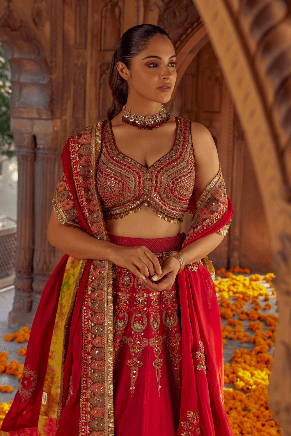 Ria Malhotra in Hairat Raw Silk Lehenga With Mughal Embroidery - Studio Bagechaa