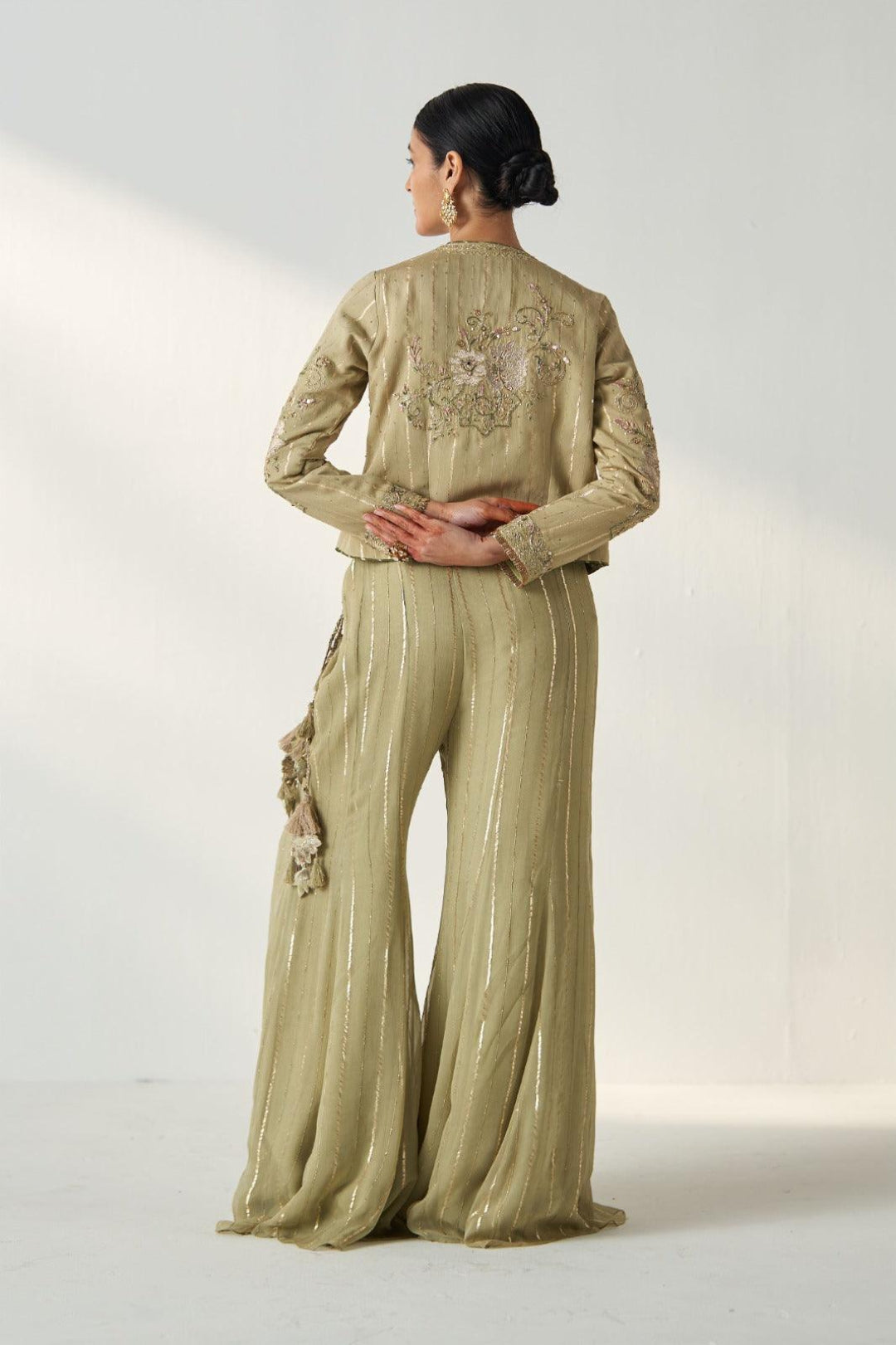 SADHANA GREEN JACKET SHARARA SET - Studio Bagechaa