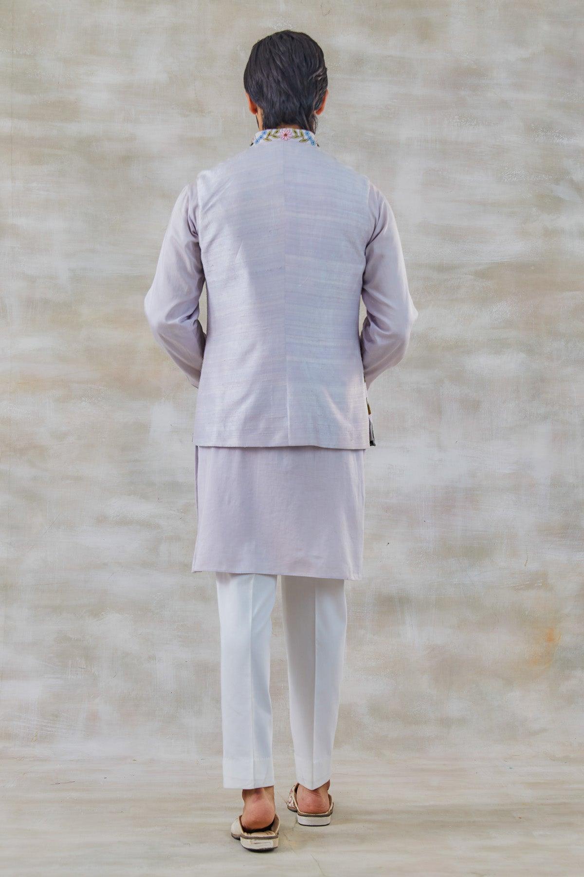 Vivacious Lilac Garden Reverie Threadwork Nehru Jacket - Studio Bagechaa