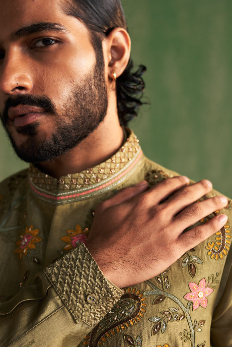 DARSHAN RAVAL IN REYANSH SAGE GREEN BUNDI SET