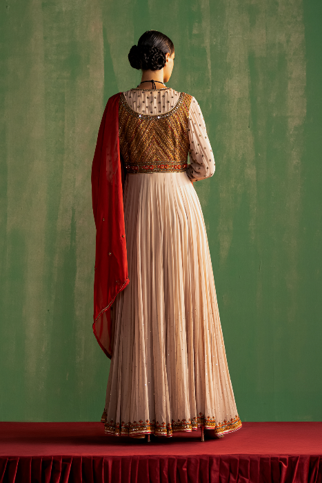 CHARVI SNOW WHITE PINK ANARKALI SET