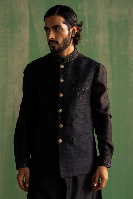 DHRUV BLACK BUNDI SET