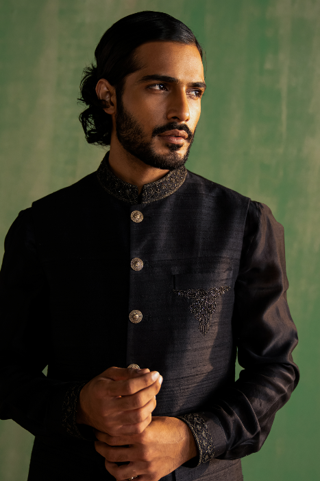 DHRUV BLACK BUNDI SET