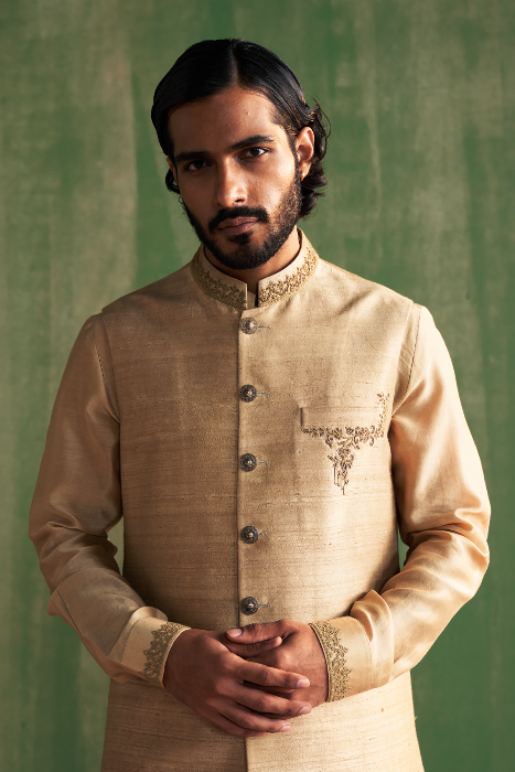 SHIVANSH BEIGE BUNDI SET